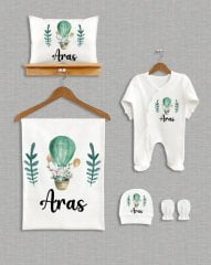 Yeşil Uçan Balonlu Fil Tasarımı 5'li Organik Hastane Çıkışı