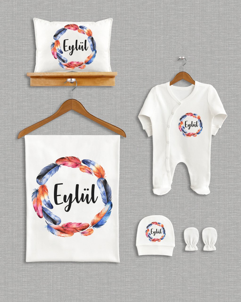 Tüylü Çelenk Tasarım 5'li Organik Hastane Çıkışı