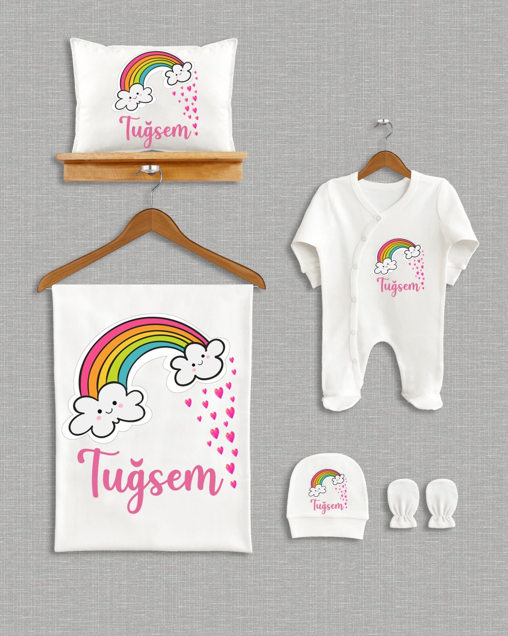 Renkli Gökkuşağı Tasarımı 5'li Organik Hastane Çıkışı