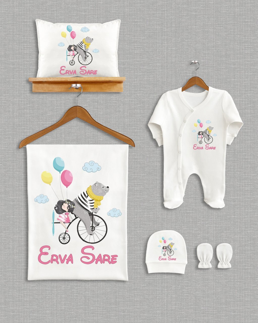 Bisikletli Sevimli Ayıcık Tasarımı 5'li Organik Hastane Çıkışı