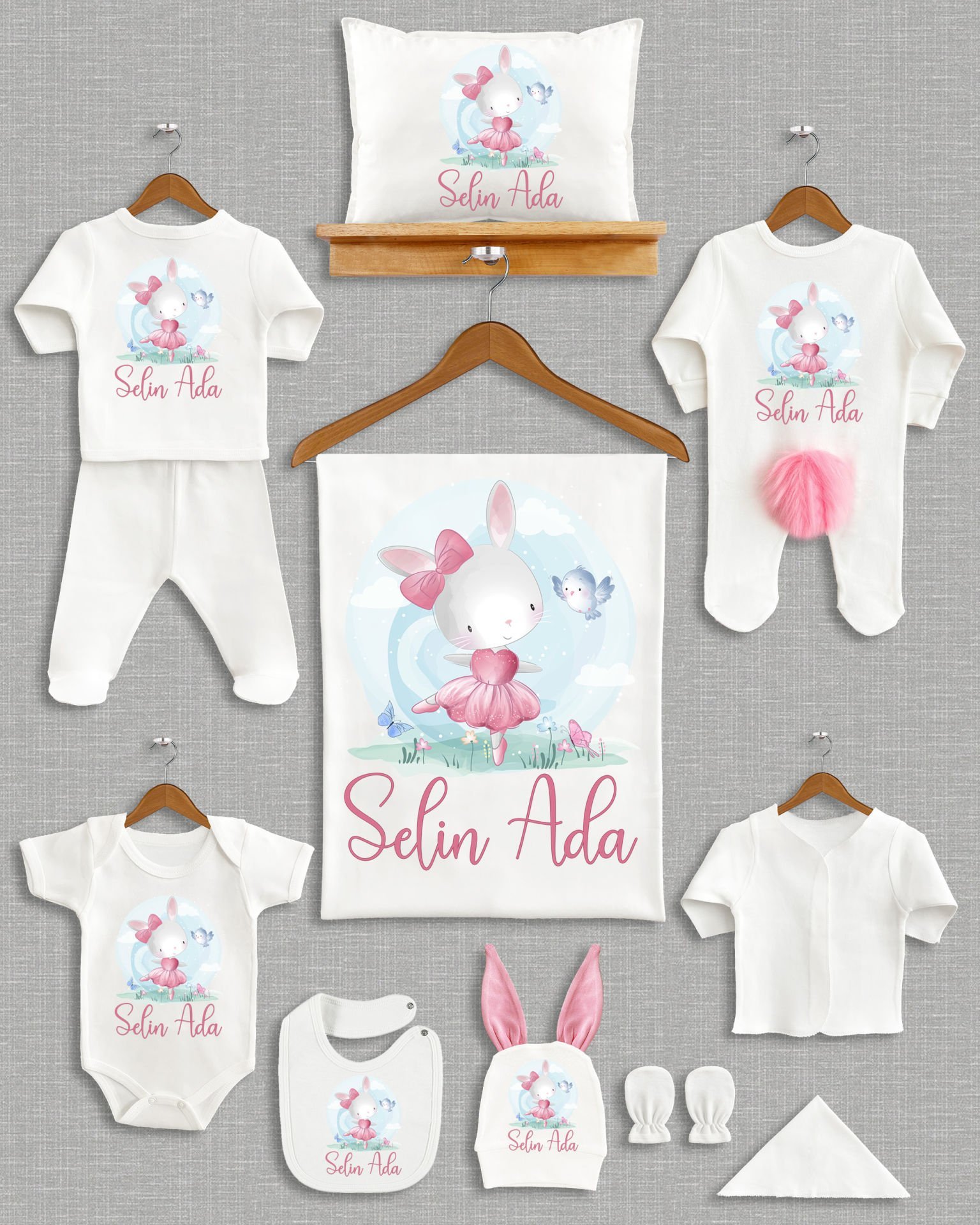 Tavşanlı Tasarım Ponponlu Tavşan Kulaklı 11'li Organik Hastane Çıkışı