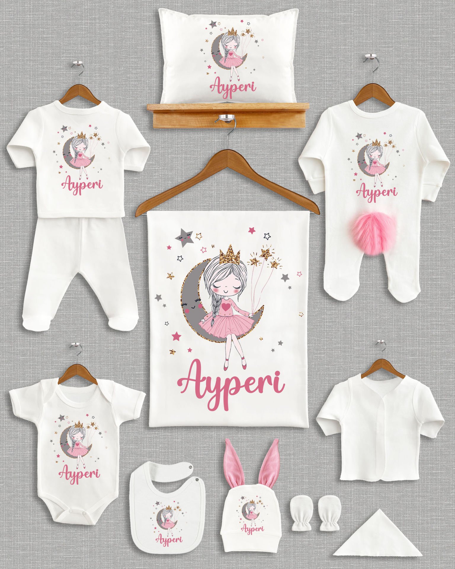 Peri Kızı Tasarımı Ponponlu Tavşan Kulaklı 11'li Organik Hastane Çıkışı